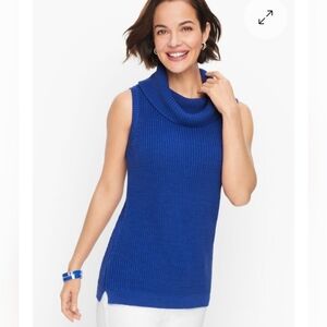 Talbots Womens Blue Sleeveless Turtleneck Knit Top Pullover Sweater Size L.